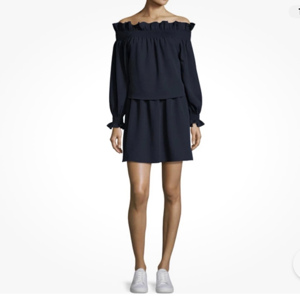 DIANE VON FURSTENBERG Georgie Navy Mini Dress Smocked One Piece Shift Size P DVF